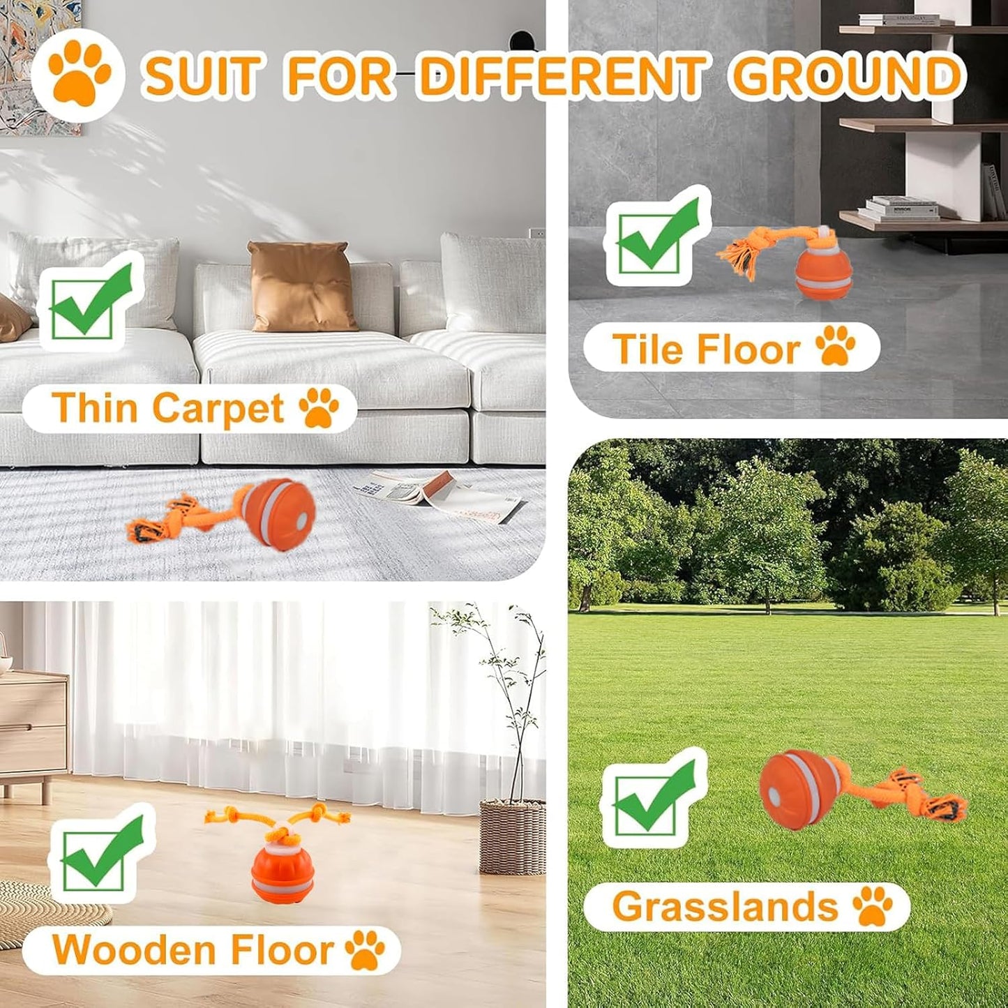 P06 Interactive Dog Toys Dog Balls, Electric Automatic Moving and Rolling Dog Toy with Rope for Small Medium Dogs, Fun Smart Puppy Toy S for Boredom & Training, Dog Toys to Keep Them Busy (Orange)