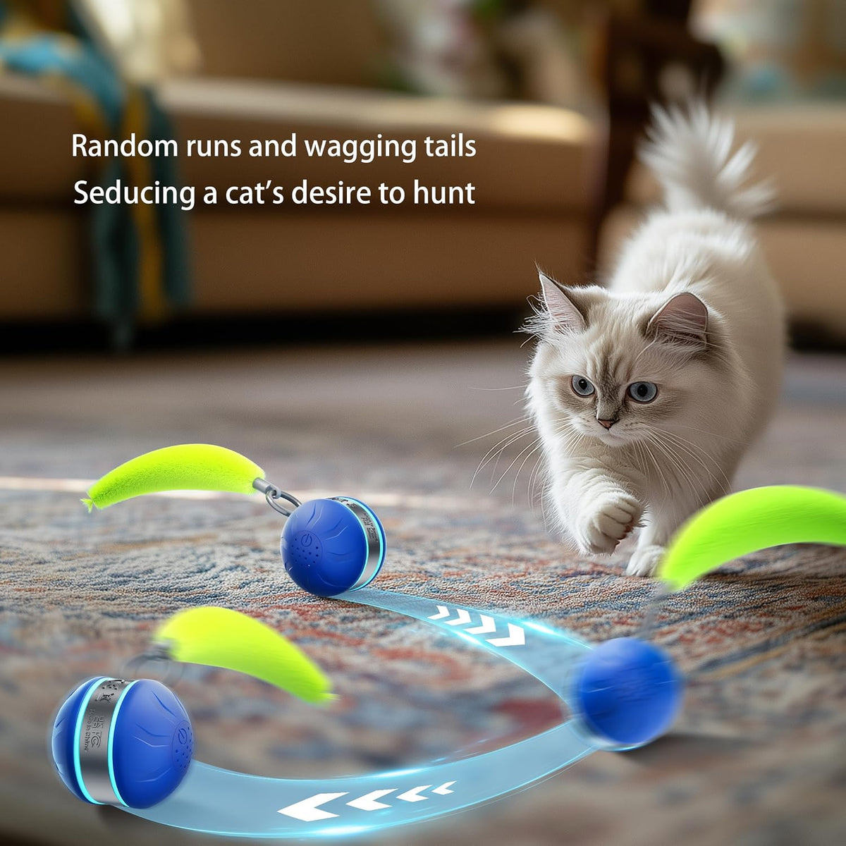 Speedy 2.0 Tail Interactive Cat Toys for Bored Indoor Adult Cats,Rechargeable Automatic Cat Toy Balls Self Moving Chirping,Electric Cat Ball Toy for Smart Kitten Enrichment Exercise Essentials(Blue)