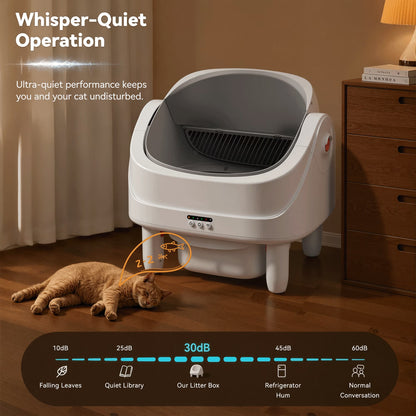 111 Capacity Self Cleaning Cat Litter Box, Automatic Litter Box with Dula APP & Panel Control, Automatic Litter Box for Multi Cat, 8 Safety Sensors, Quiet Odor Free Operation,Free Waste Bag