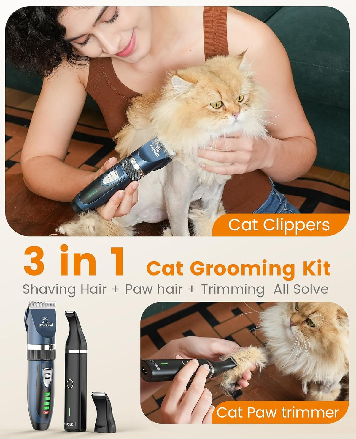 Cat Clippers and Paw Trimmer 3 in 1 Cat Grooming Kit