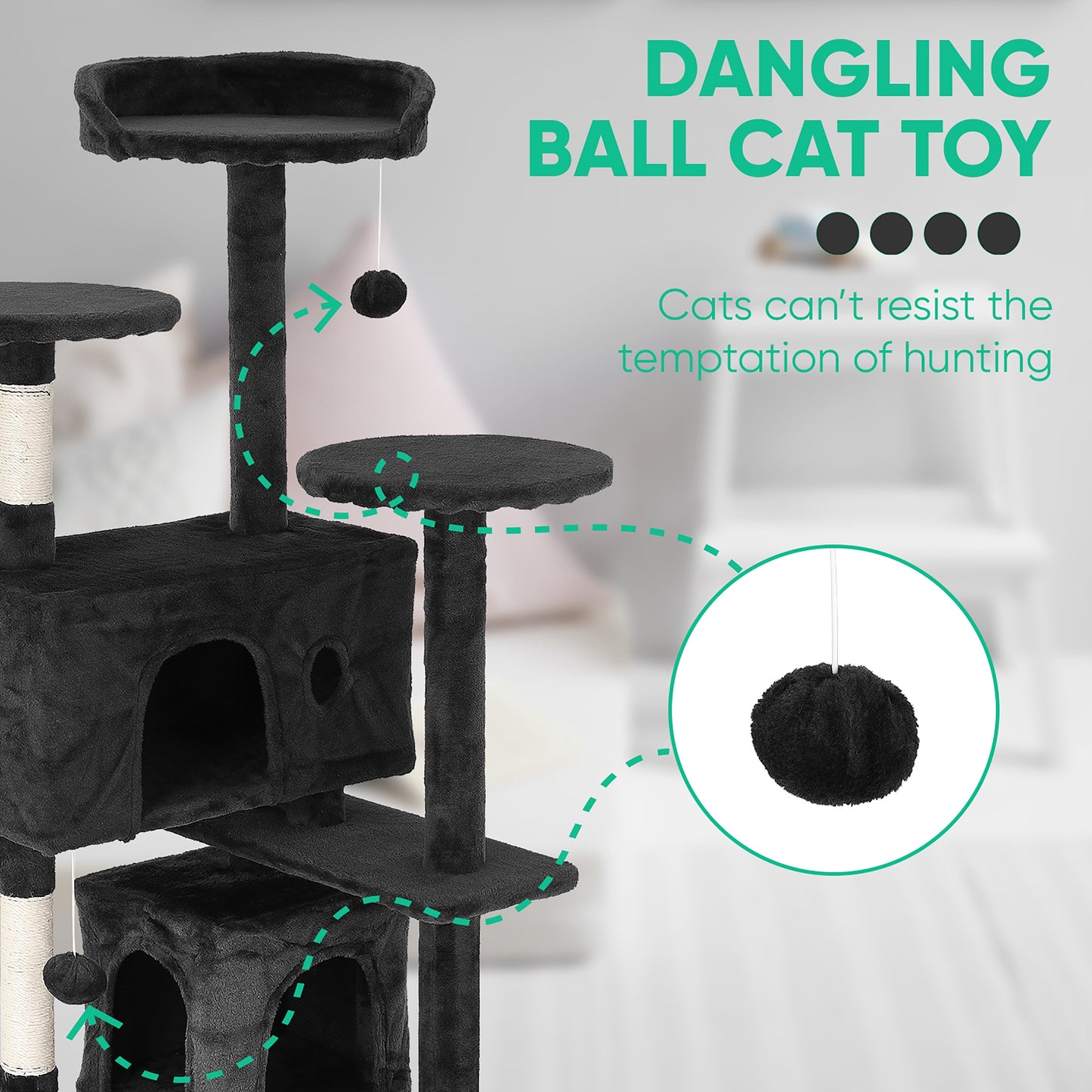 Tabby Indoor Upholstered Faux-Fur Wood Dark Gray Cat Condo Tree Tower for Pet Room