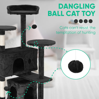 Tabby Indoor Upholstered Faux-Fur Wood Dark Gray Cat Condo Tree Tower for Pet Room