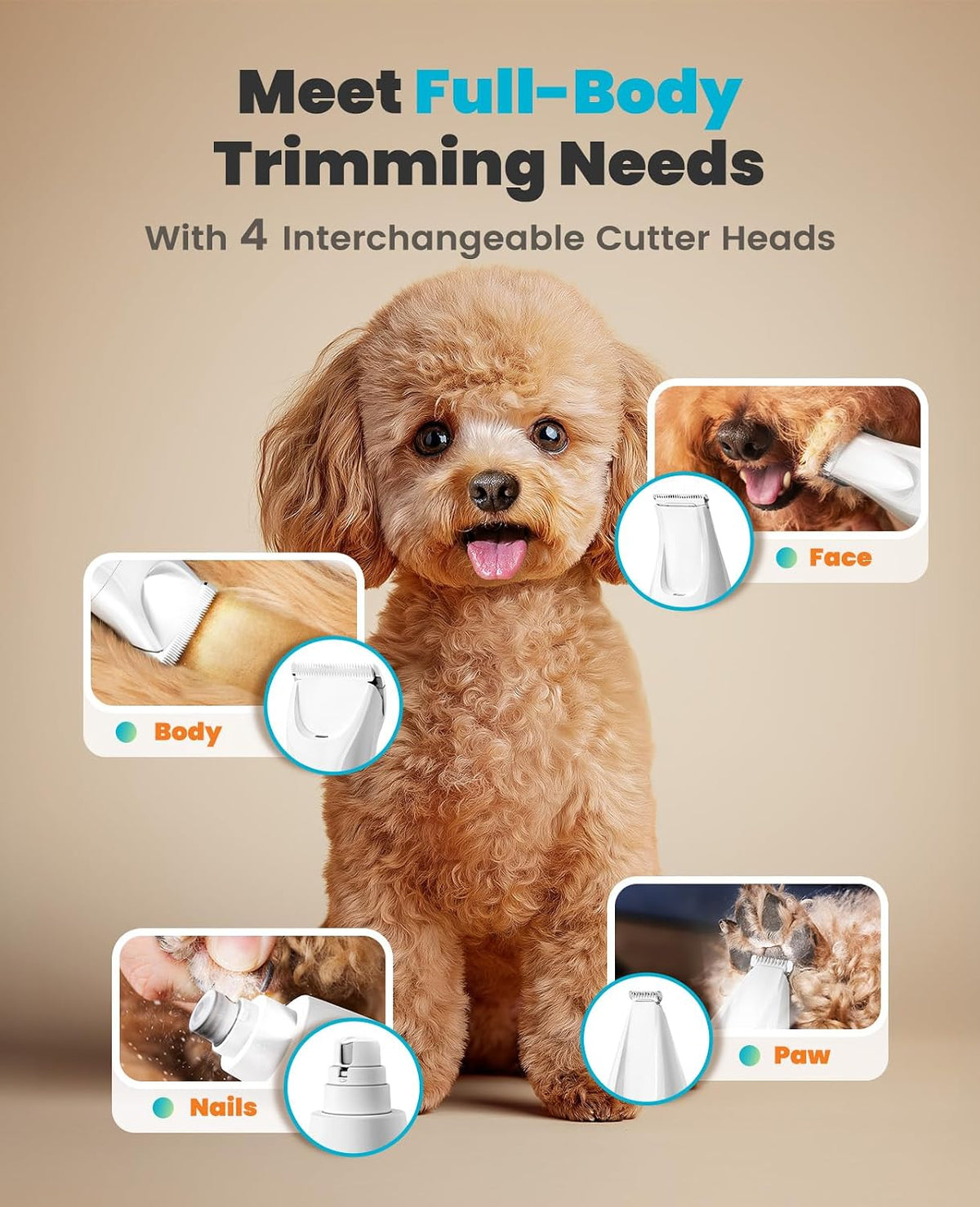 Quiet 4-In-1 Dog Grooming Kit with LED Light