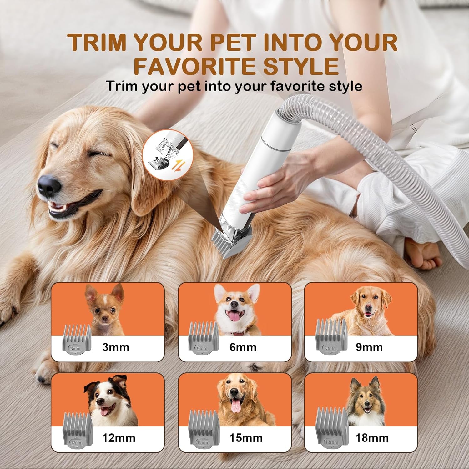 Dog Grooming Vacuum, Dog Grooming Kit with Pet Clipper Nail Grinder, 6 Pet Grooming Tools（Mahogany）