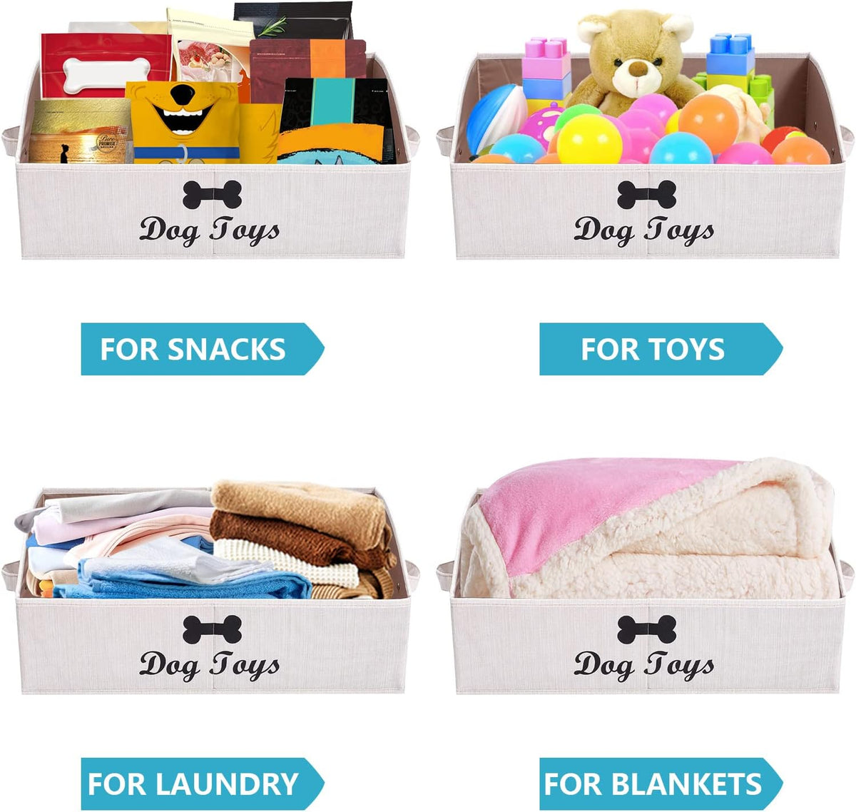 Linen-Cotton Blend Dog Toy Basket,Collapsible Dog Toy Box,Dog Toy Bin Storage-Perfect for Organizing Pet Toys,Blankets,Leashes,Rope Toys,Clothing - Beige