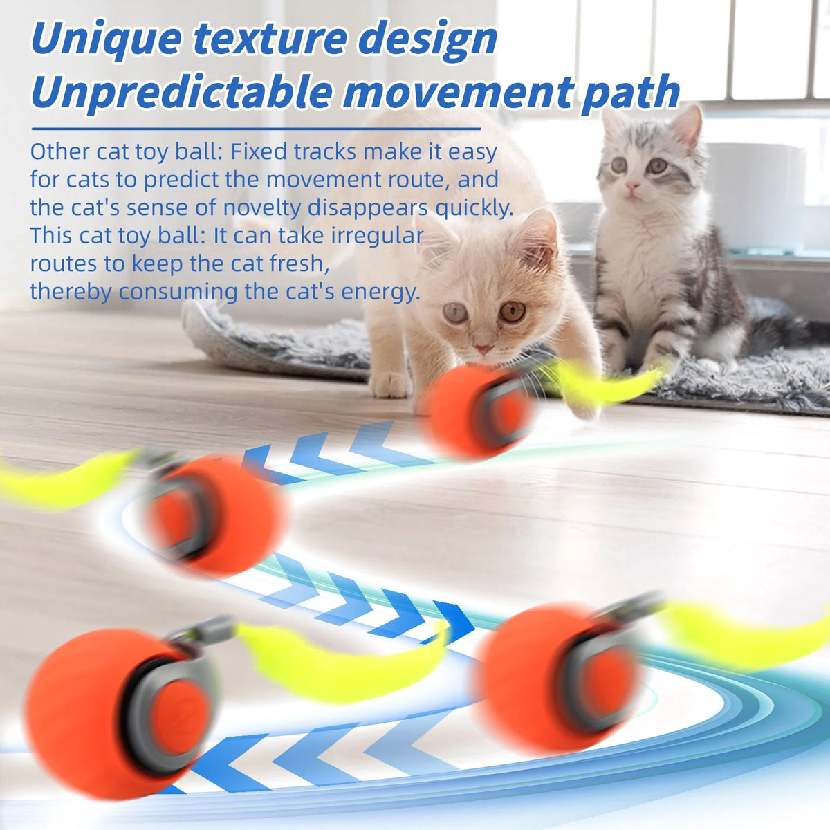 2PCS Speedy Tail 2.0, Interactive Cat Toy for Indoor Cats, Automatic Moving Cat Toy Ball, USB Rechargeable Smart Cat Toys Ball with Replacement Tail, 2 Speed Adjustment