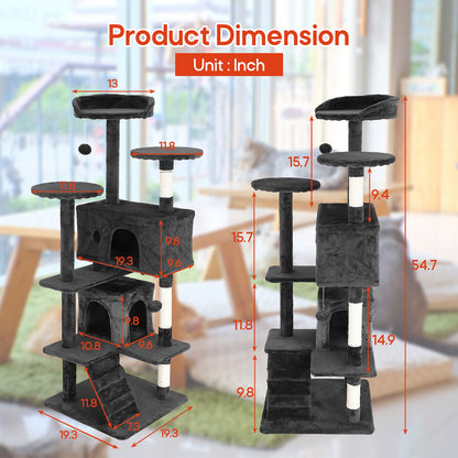 Tabby Indoor Upholstered Faux-Fur Wood Dark Gray Cat Condo Tree Tower for Pet Room