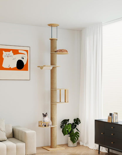 Floor-To-Ceiling Cat Tree, Tension Mount Tower W/Sisal Posts