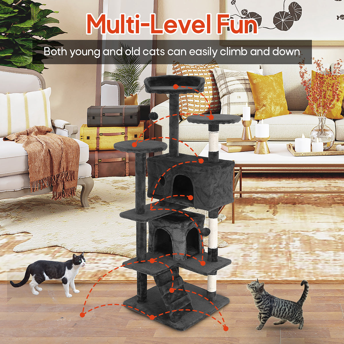 Tabby Indoor Upholstered Faux-Fur Wood Dark Gray Cat Condo Tree Tower for Pet Room