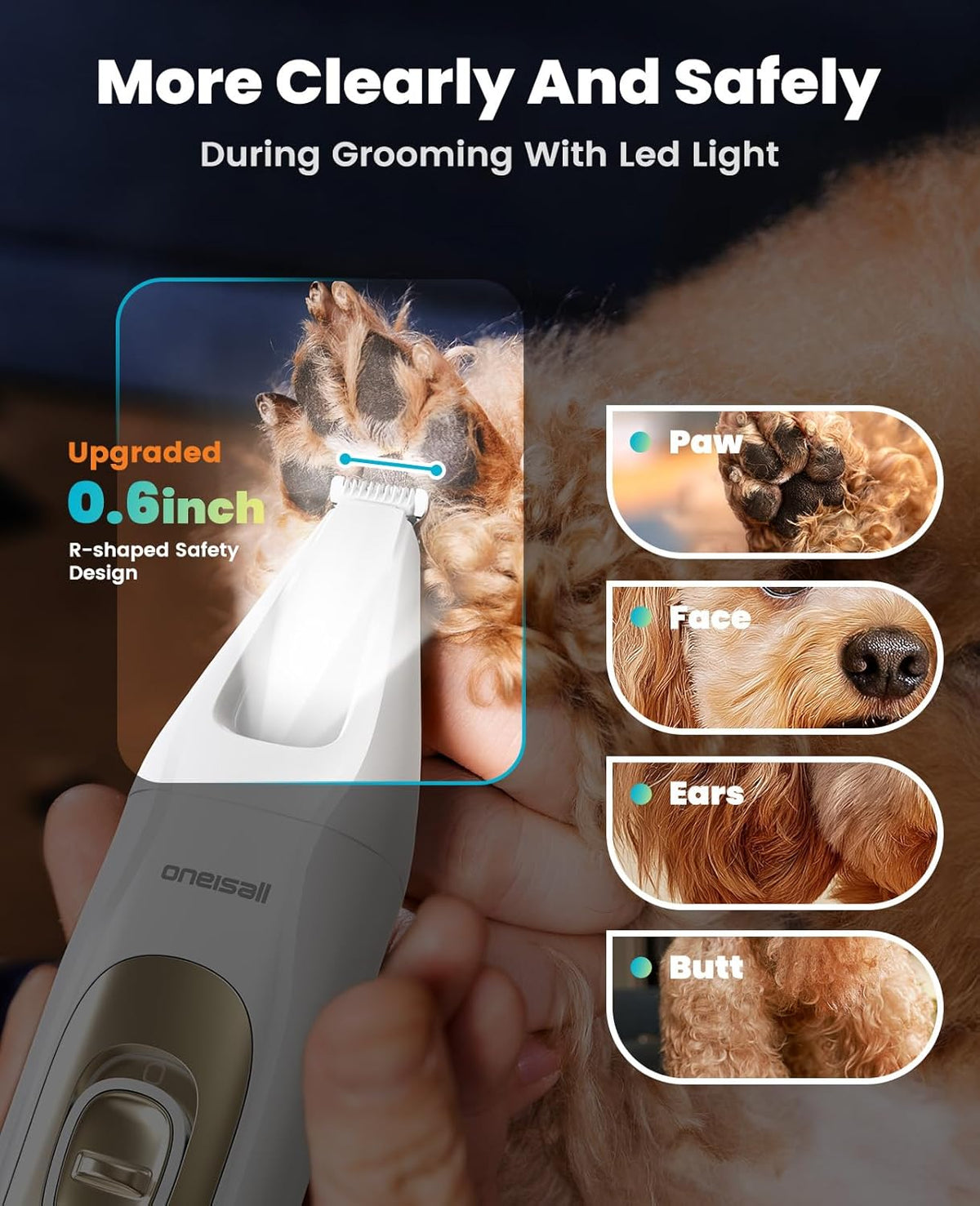 Quiet 4-In-1 Dog Grooming Kit with LED Light