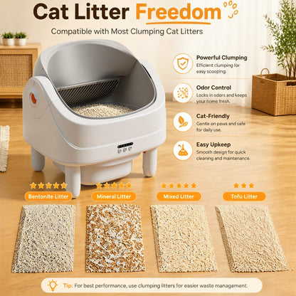 111 Capacity Self Cleaning Cat Litter Box, Automatic Litter Box with Dula APP & Panel Control, Automatic Litter Box for Multi Cat, 8 Safety Sensors, Quiet Odor Free Operation,Free Waste Bag
