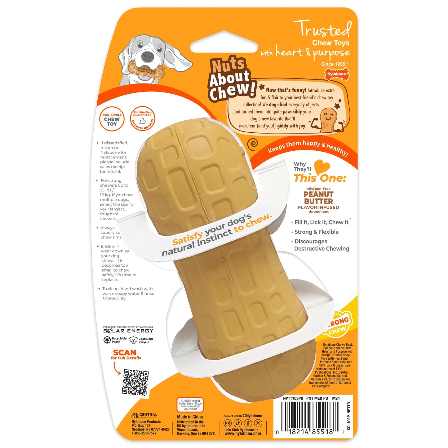 Strong Chew Fillable Peanut Dog Treat Toy, Dog Toy, Peanut Butter Flavor, Medium