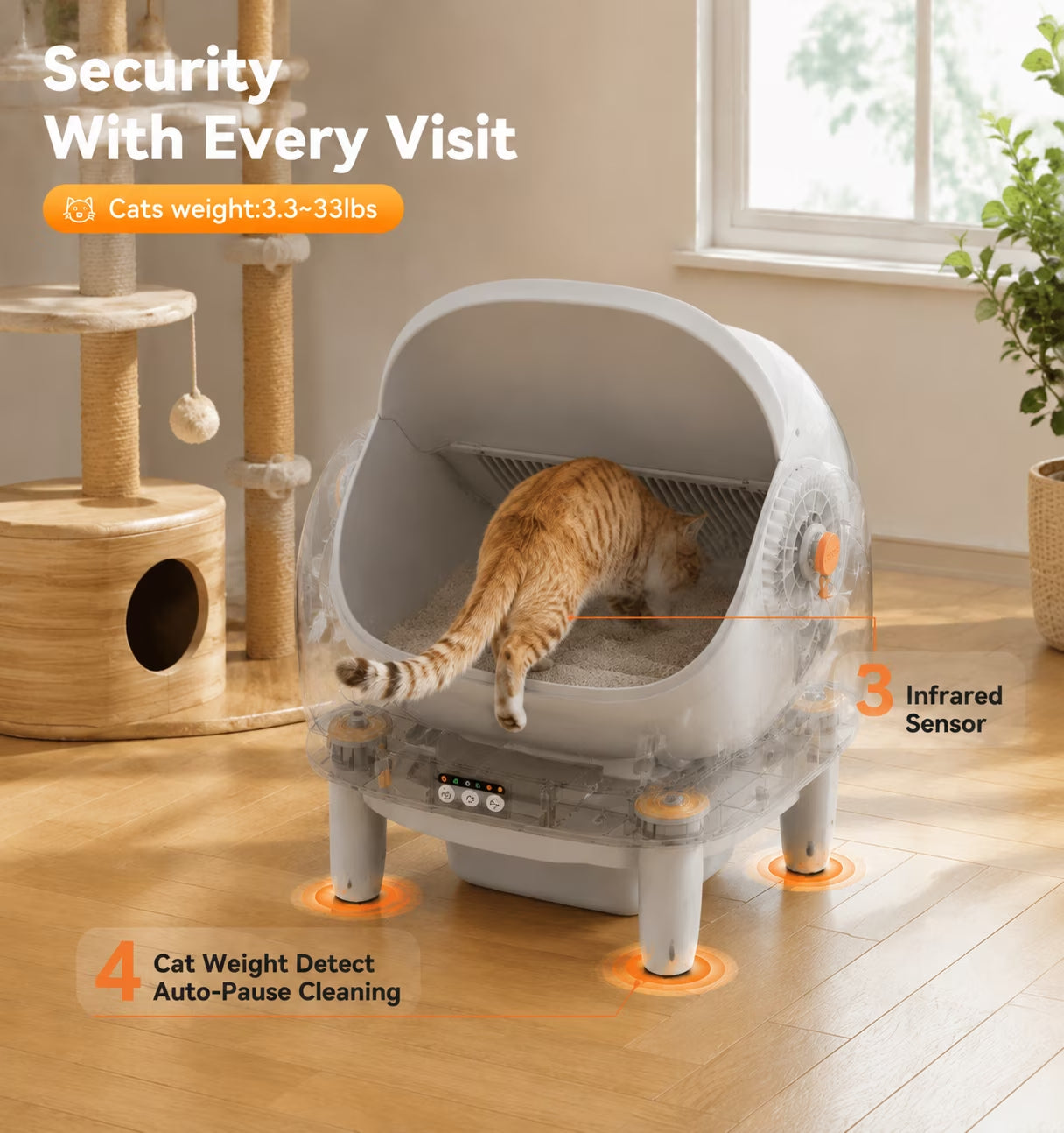 111 Capacity Self Cleaning Cat Litter Box, Automatic Litter Box with Dula APP & Panel Control, Automatic Litter Box for Multi Cat, 8 Safety Sensors, Quiet Odor Free Operation,Free Waste Bag