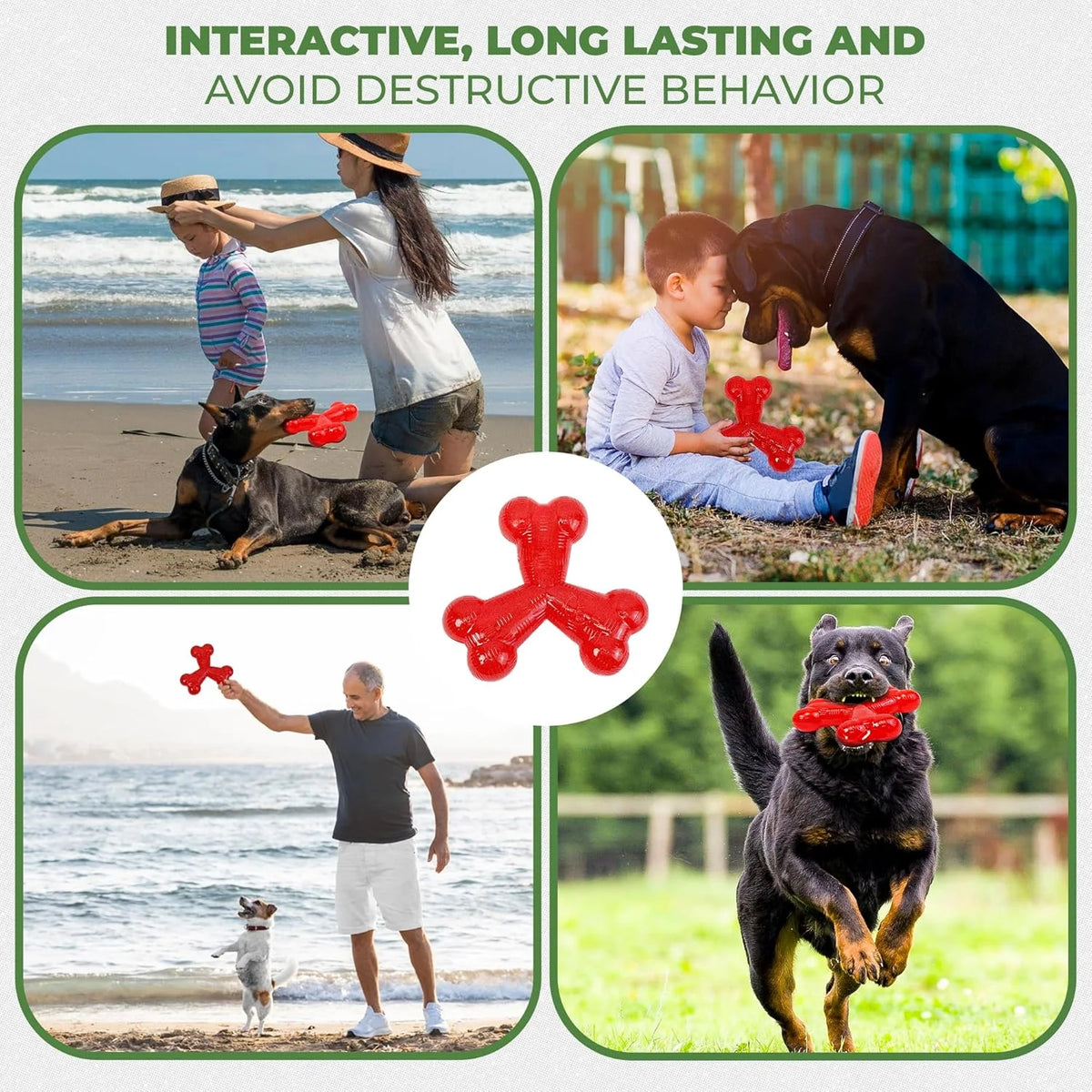 Play Strong Trident Bone Rubber Dog Toy, Y Shape, Long Lasting Dog Chew for Aggressive Chewers, Hollow Center to Hide Treats, 6"