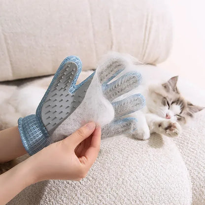 2-In-1 Pet Grooming Glove - Double-Sided Deshedding & Massage Brush for Cats or Dogs, Removes Loose Hair from Fur & Furniture, Ultra-Soft Easy-Clean Mitt-Single Glove