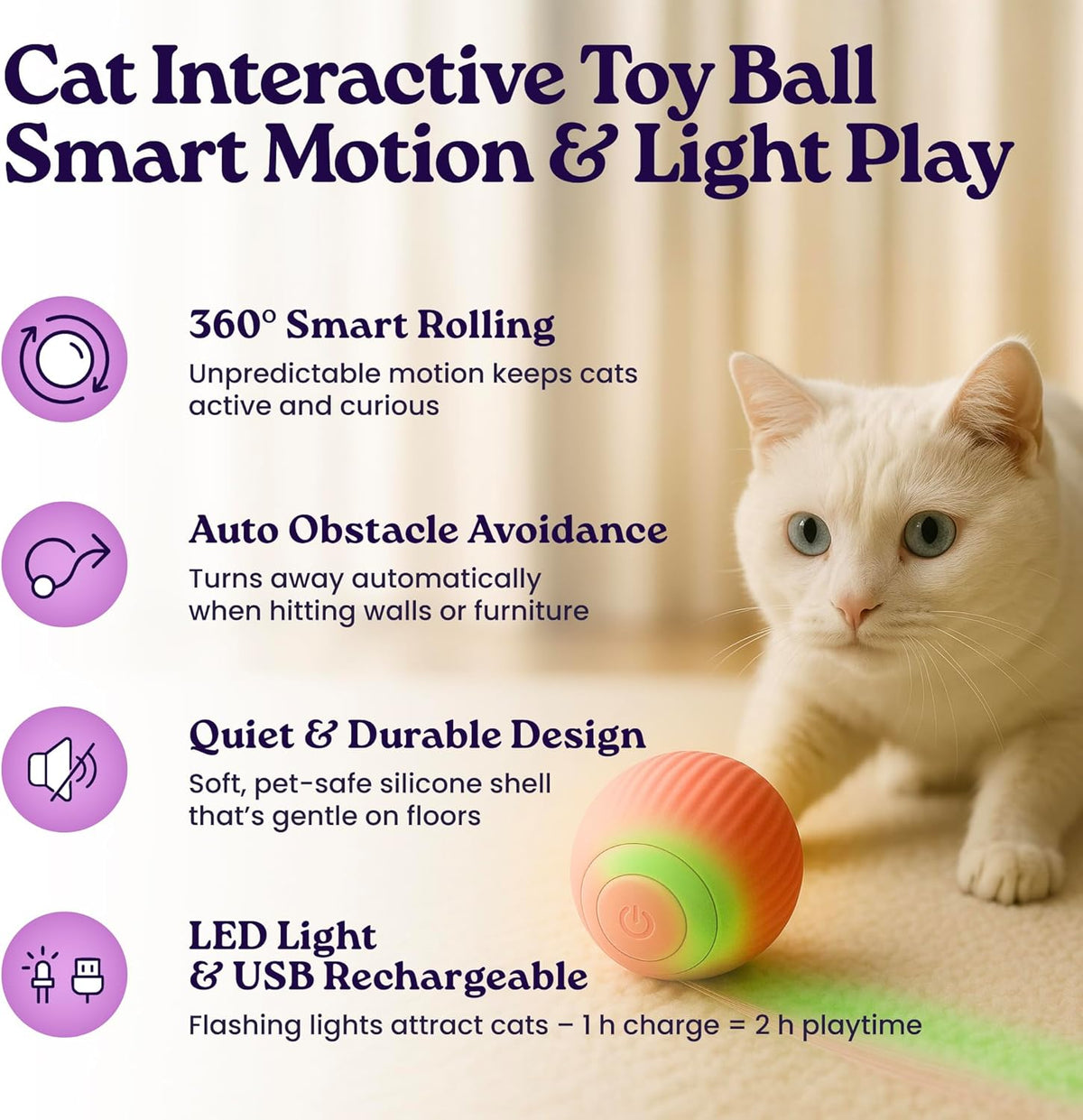 Cat Grooming Kit 6 in 1, Include: Nail Clipper, Brush for Shedding, Wand Toy, Interactive Ball Toy, Bath Brush, Ear Cleaner Finger Wipes (30Ct.), Cat Grooming Supplies, Kitten Supplies