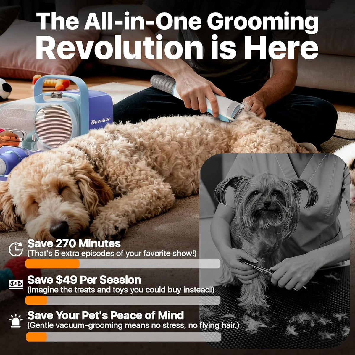 Dog Grooming Vacuum Kit, 15000Pa Clipper, Shedding Brush, 2L, Blue