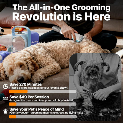 Dog Grooming Vacuum Kit, 15000Pa Clipper, Shedding Brush, 2L, Blue