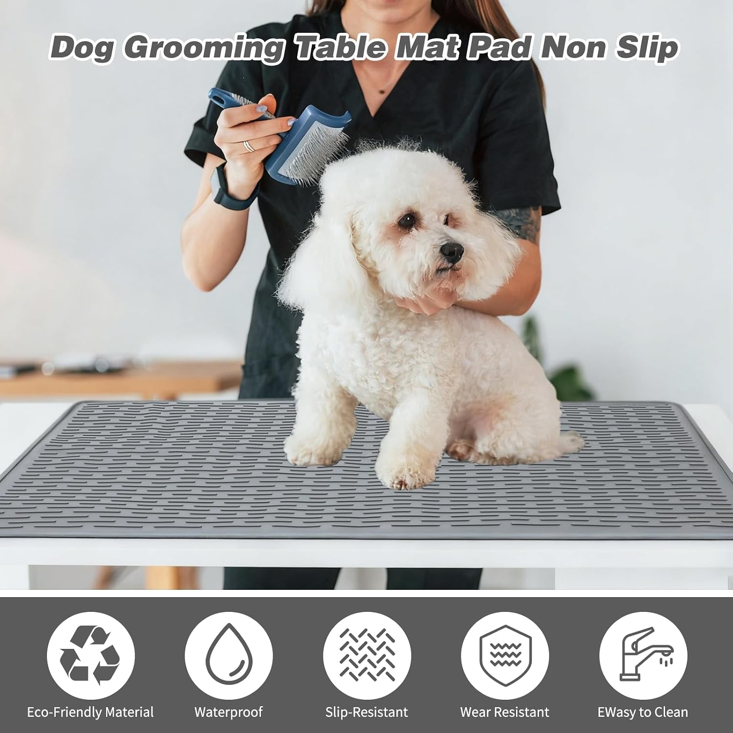 Dog Grooming Table Mat, Non-Slip Silicone Pad, 28 X 19.7 in Grey