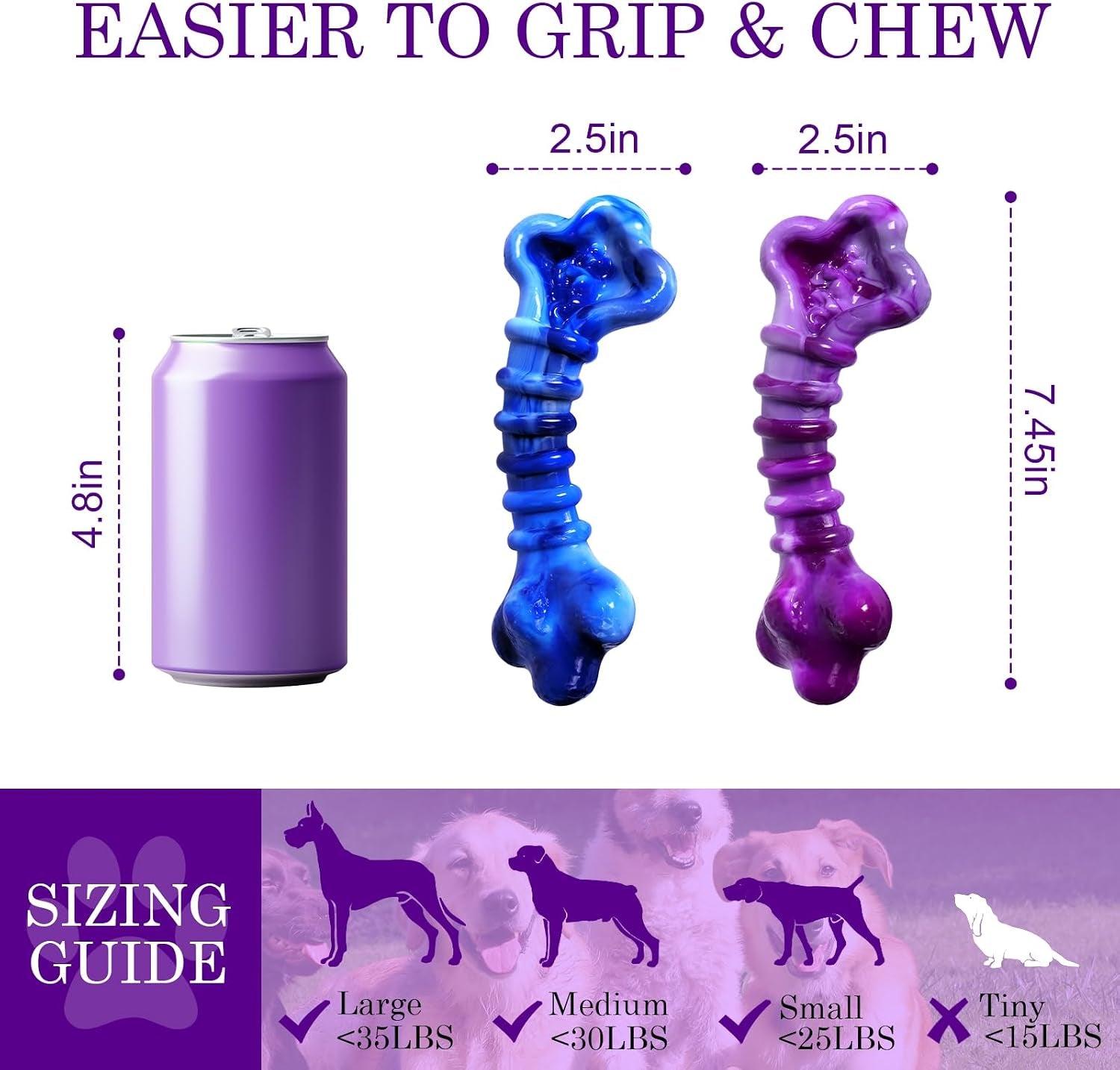 2-Pack Indestructible Dog Chew Toys for 25-75Lbs Aggressive Chewers