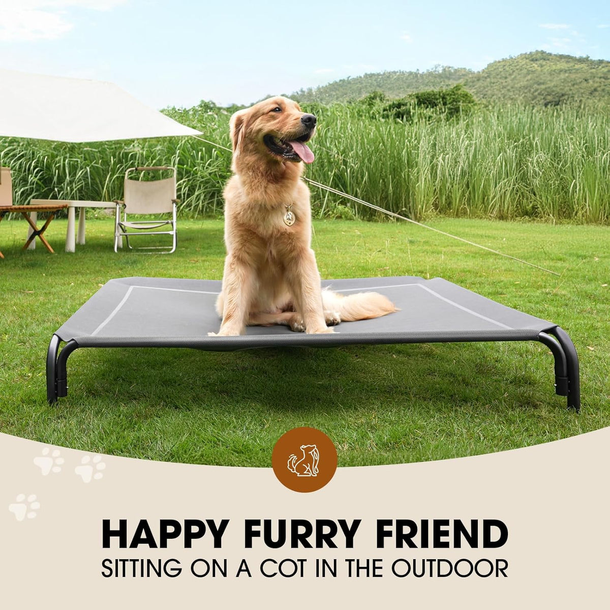 Outdoor Elevated Dog Bed for Medium Sized Dogs, No-Tool Assembly.