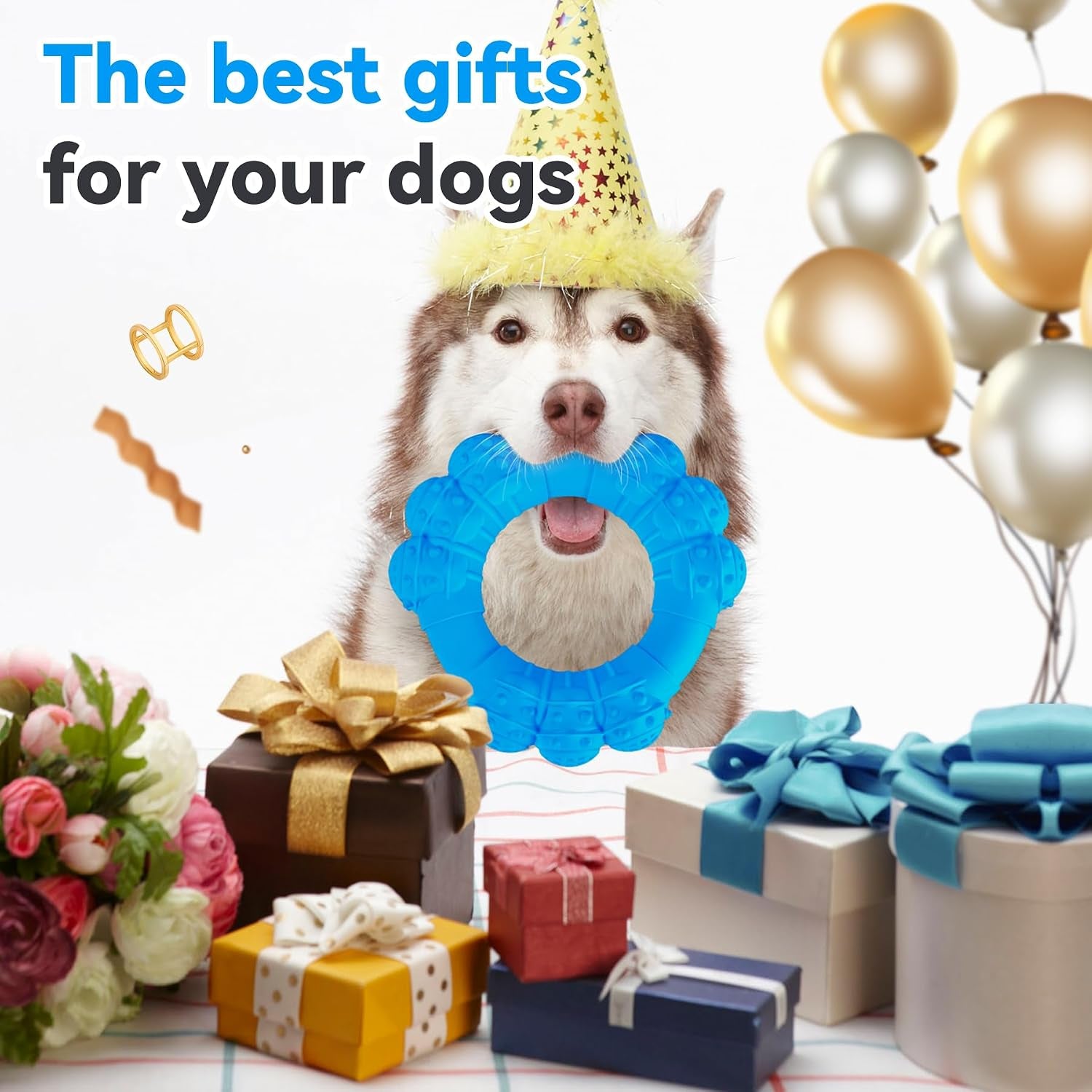 Indestructible Dog Chew Ring Toys for Aggressive Chewers, Super Chewer Toy for Medium Large Dogs, Puppy Teething Rings for Relax, Interactive Dogs Toy, Heavy Duty Dog Teething Toys