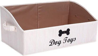 Linen-Cotton Blend Dog Toy Basket,Collapsible Dog Toy Box,Dog Toy Bin Storage-Perfect for Organizing Pet Toys,Blankets,Leashes,Rope Toys,Clothing - Beige
