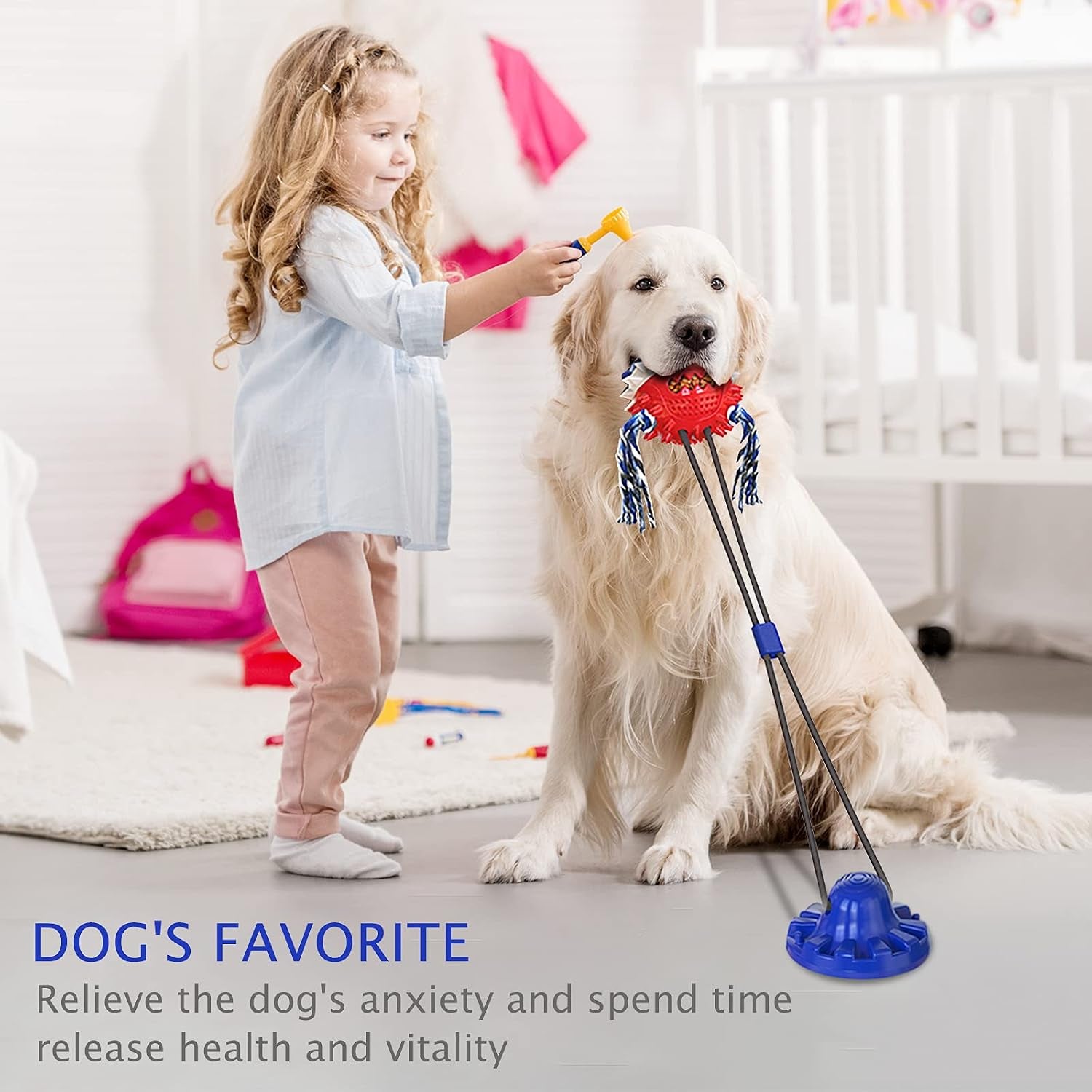 Aggressive Chewer Dog Toys - Rope Toys with Suction Cup, Teething Treats & Puzzle Food Dispensing Ball (Navy Blue)