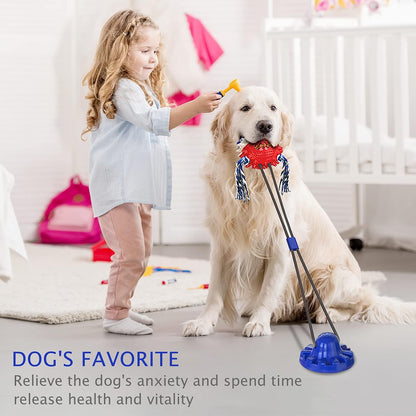 Aggressive Chewer Dog Toys - Rope Toys with Suction Cup, Teething Treats & Puzzle Food Dispensing Ball (Navy Blue)