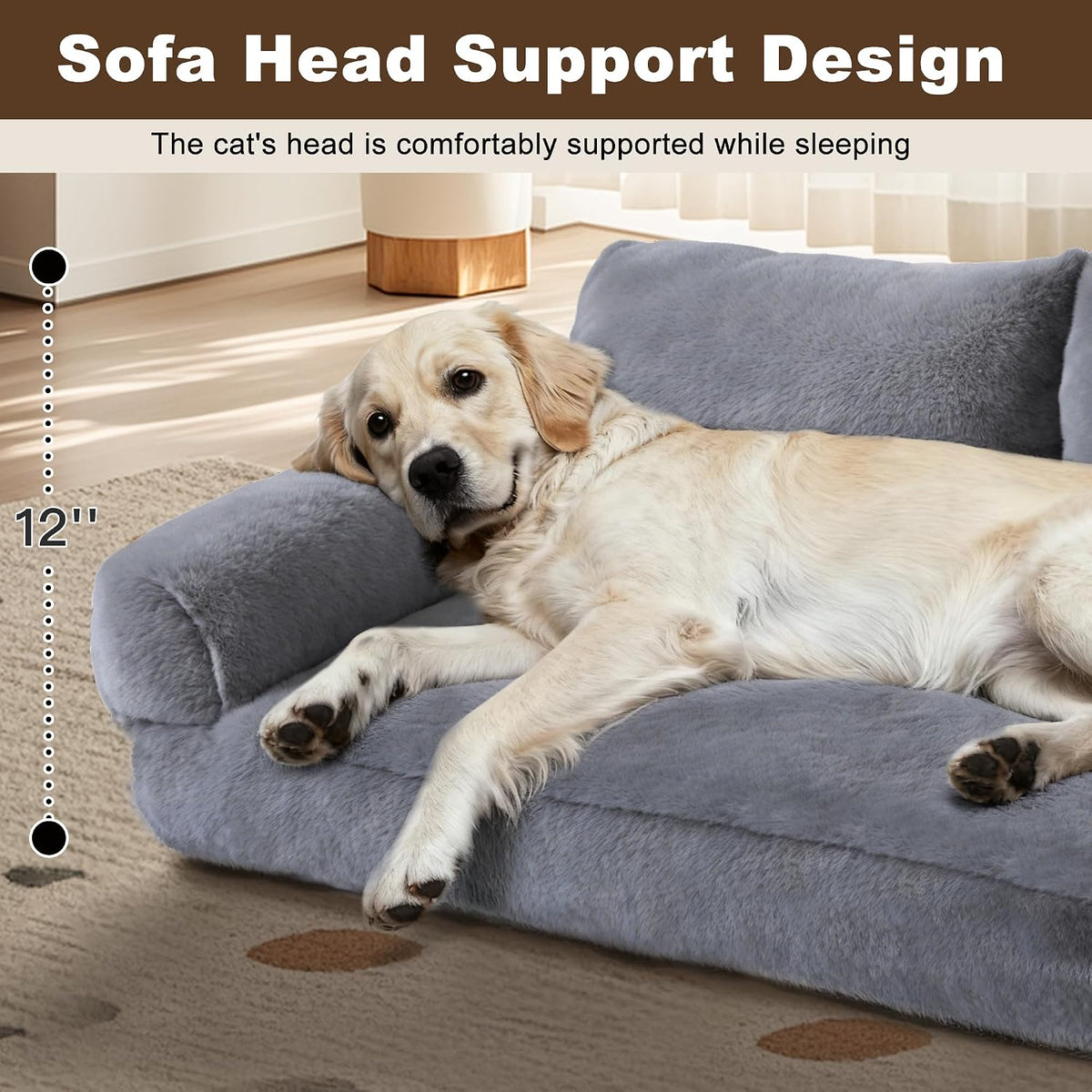 Cat Beds for Indoor Cats, Cat Couch Bed, Cute Cats Sofas for Medium Pets, Dog Sofas & Chairs with Removable Washable Cover, Plush Soft Pet Furniture for 35Lbs Medium Dogs & Cats(Light Gray)