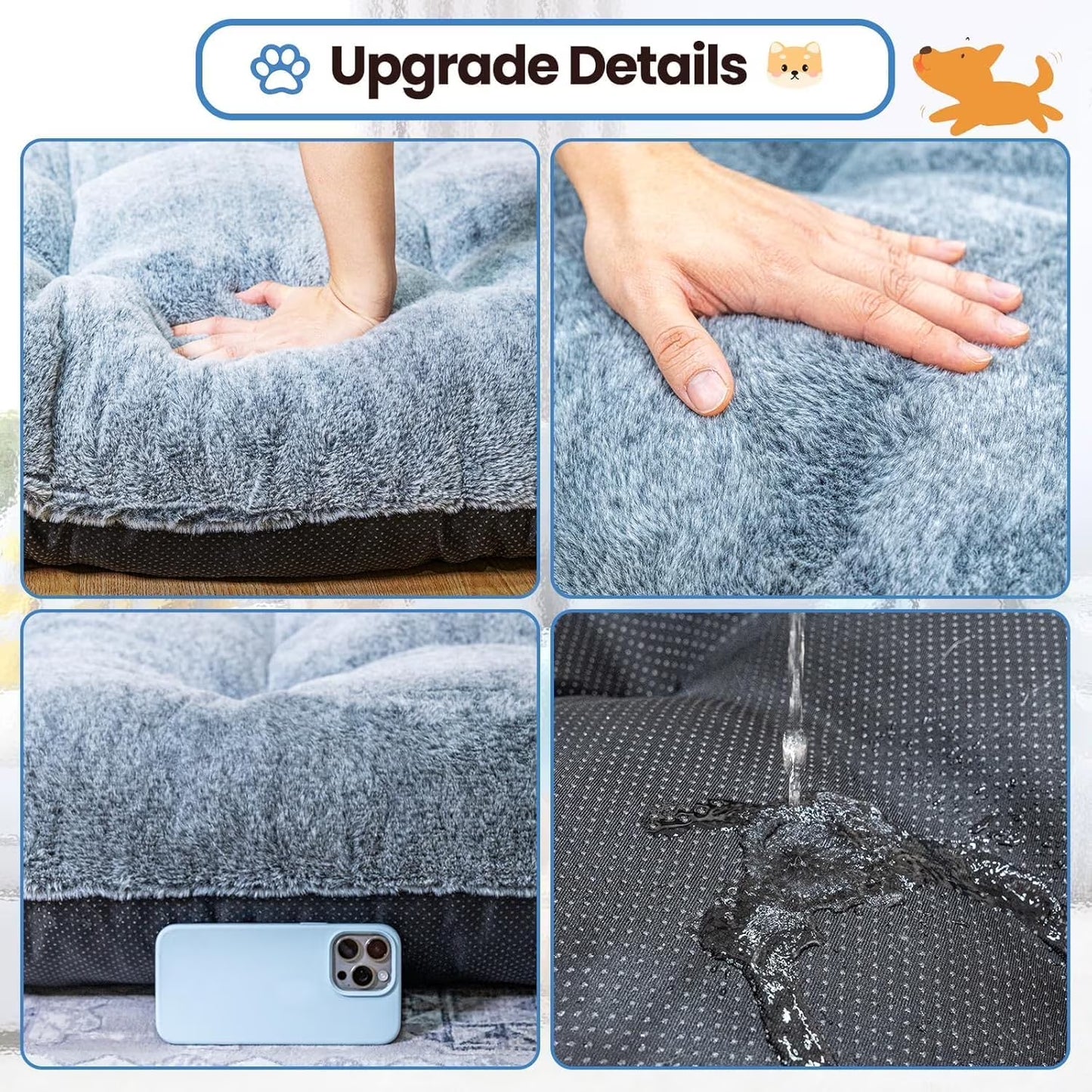 Washable Dog Bed for Medium Dogs Dog Crate Mat 36 Inch Comfy Fluffy Kennel Pad Anti-Slip for Dogs up to 72 Lbs, 36" X 26"