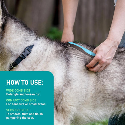 Pet Grooming Brush - Double Sided Shedding and Dematting Undercoat Rake Comb for Dogs and Cats,Extra Wide (C2 - Brush & Comb, Large)