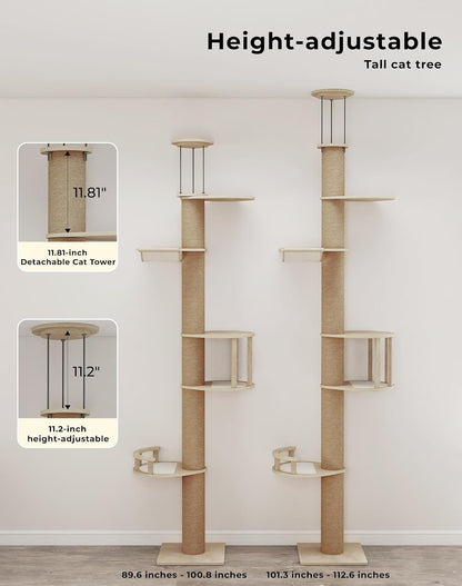 Floor-To-Ceiling Cat Tree, Tension Mount Tower W/Sisal Posts