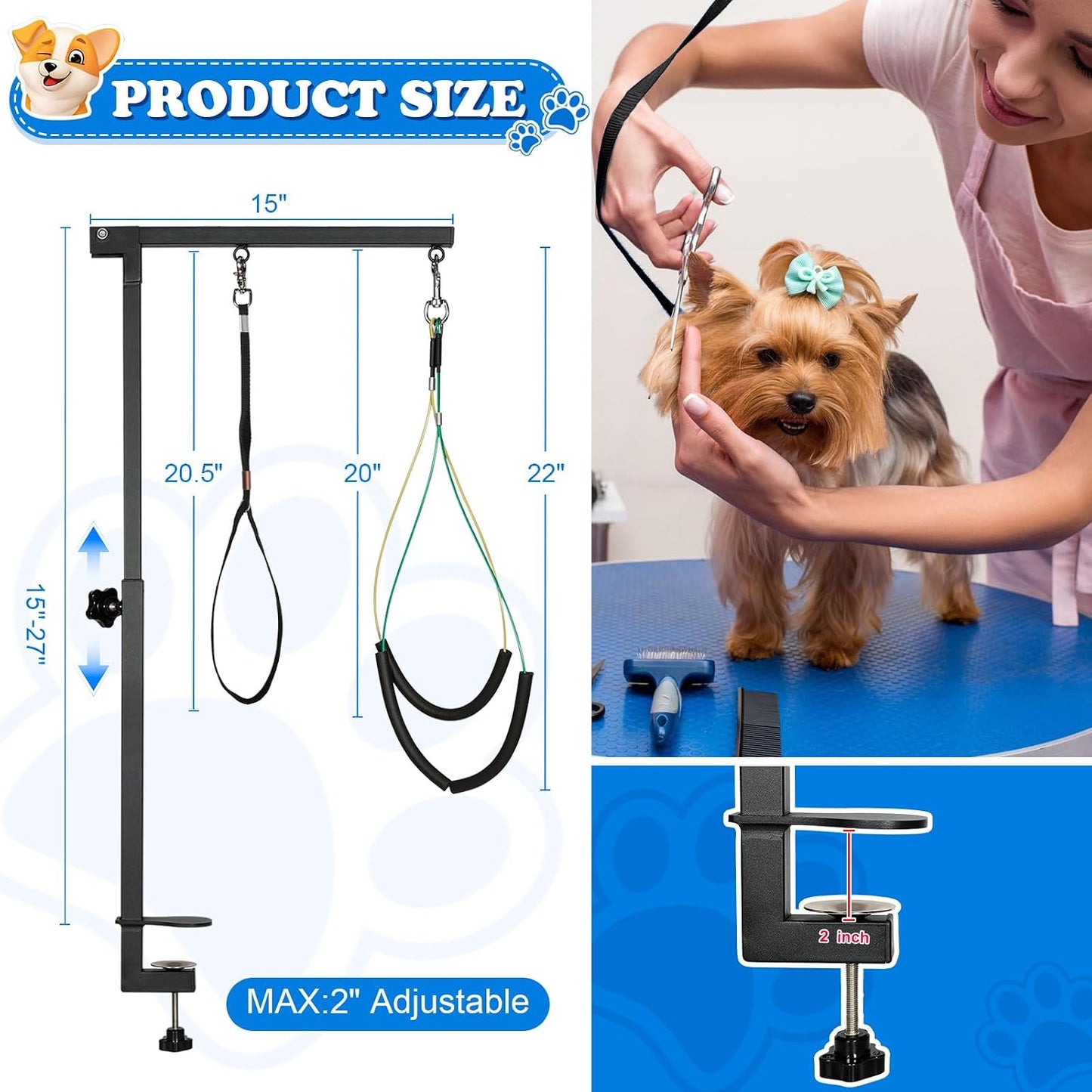 Dog Grooming Table Arm with Clamp 32In, Pet Dog Grooming Table for Small Dogs at Home Foldable, Cat Dog Grooming Harness Stand Holder Portable for Trimming Nails, Drying, Haircut