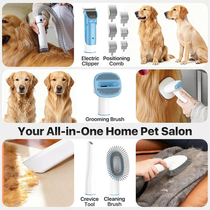 Dog Grooming Vacuum Kit, 15000Pa Clipper, Shedding Brush, 2L, Blue