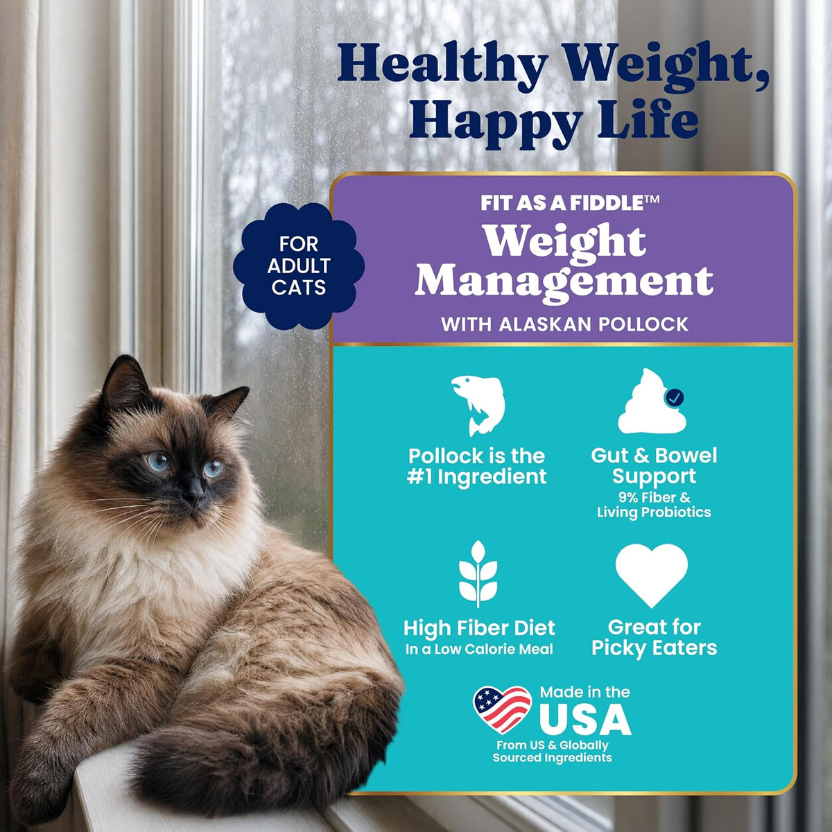 Weight Management Alaskan Pollock Cat Food, Adult Cats, 12LB
