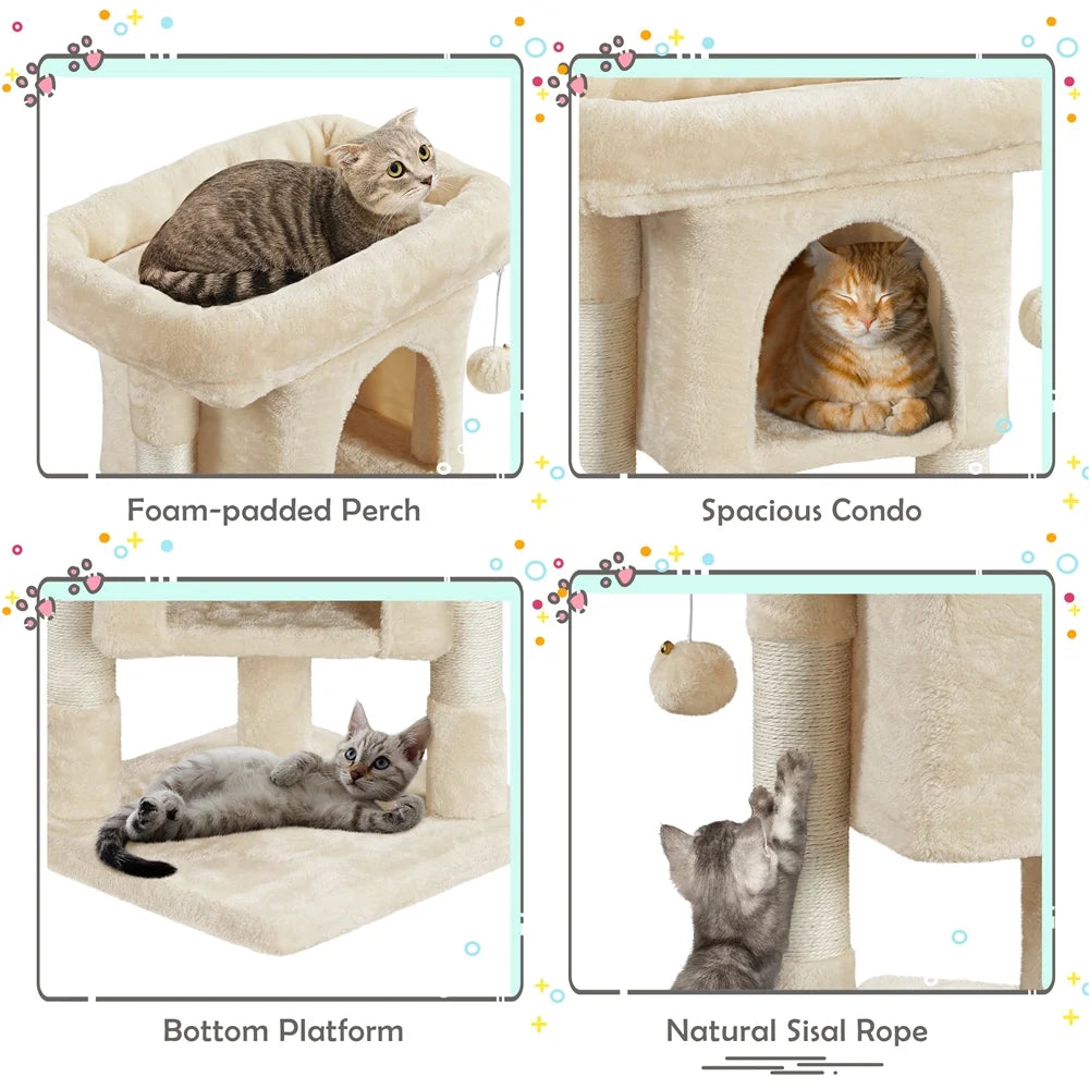 23In 2-Level Cat Tree Condo with Scratch Posts, Beige