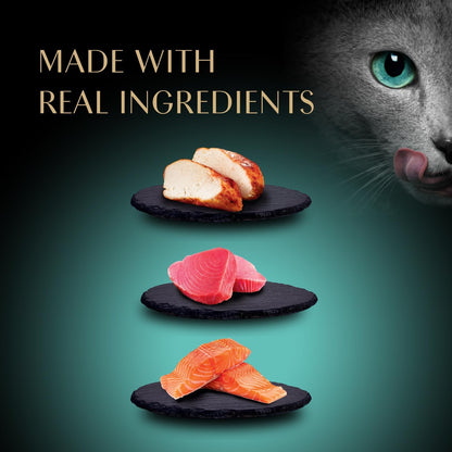 Premium Puree Lickable Cat Treats, Chicken, Salmon & Tuna, 24 Count