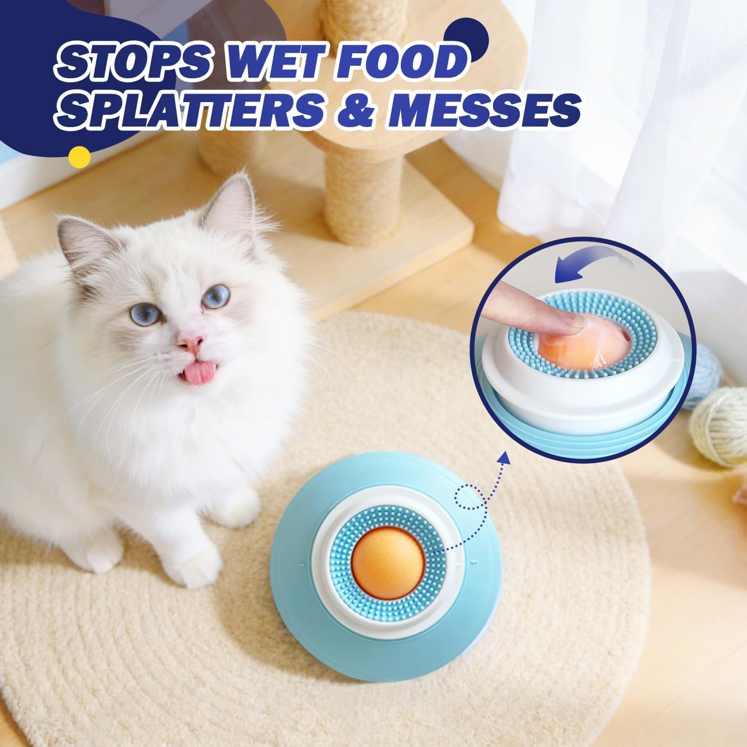 Slow Feeder Cat Bowl, Interactive Licking Bowl for Wet & Liquid Food, Cat Puzzle Feeder, Non-Slip Cat Food Bowl for Slow Eating, Anxiety Relief Cat Slow Feeder Bowl （Yellow Ball）