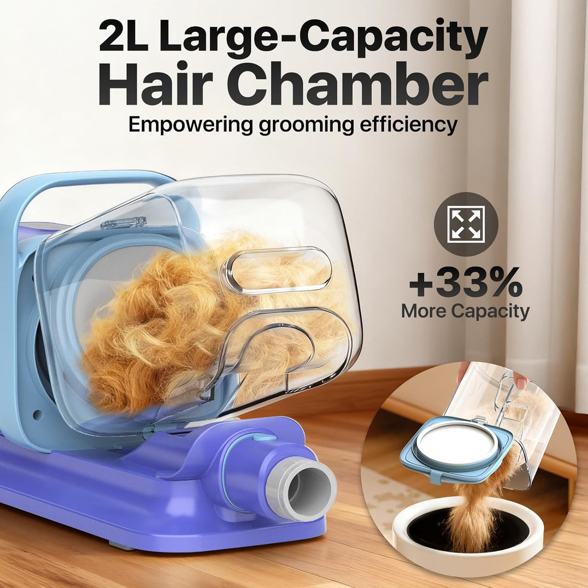Dog Grooming Vacuum Kit, 15000Pa Clipper, Shedding Brush, 2L, Blue