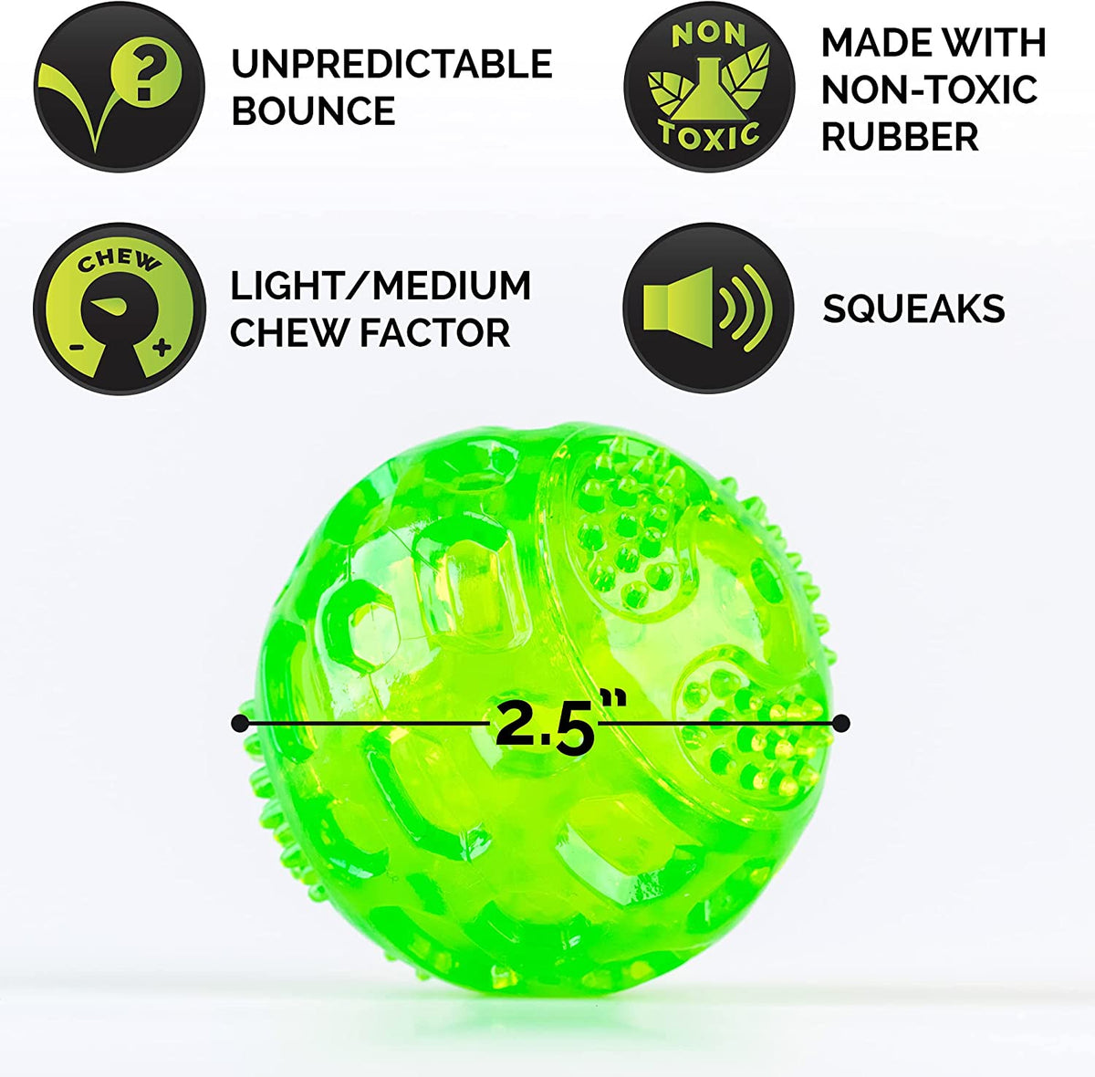 Durasqueak Dog Ball Toy, Interactive Dog Toys That Float and Squeaks for Playing, Fetching and Retrieving-Great Alternative to Traditional Tennis Balls Green 2.5 Inch