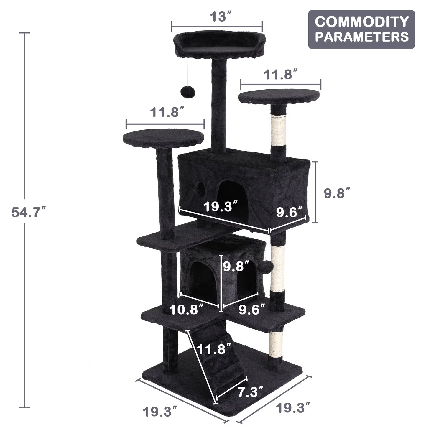54In Cat Tree Tower, Multi-Level Cat Tower Furniture Activity Center with Platform Scratching Posts Stand House Condo and Toy, Cat Condos for Indoor Cats Kitten Activity Relaxing, Dark Gray