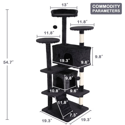 54In Cat Tree Tower, Multi-Level Cat Tower Furniture Activity Center with Platform Scratching Posts Stand House Condo and Toy, Cat Condos for Indoor Cats Kitten Activity Relaxing, Dark Gray