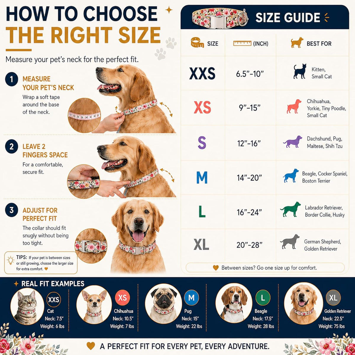 Pet Supplies, (Summer Blooms) Cat Collar, Dog Collar, Cat Leash, Dog Leash, Small Dog Collar, Medium Dog Collar, Large Dog Collar (Pet Collar, L)