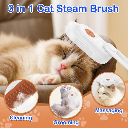 Cat Steam Brush for Shedding Spray Comb Brushes for Indoor Cat Pet Grooming Supplies for All Long-Haired and Short-Haired Pets Spritz Defur Comb for Cat Misting Cat Brush，White