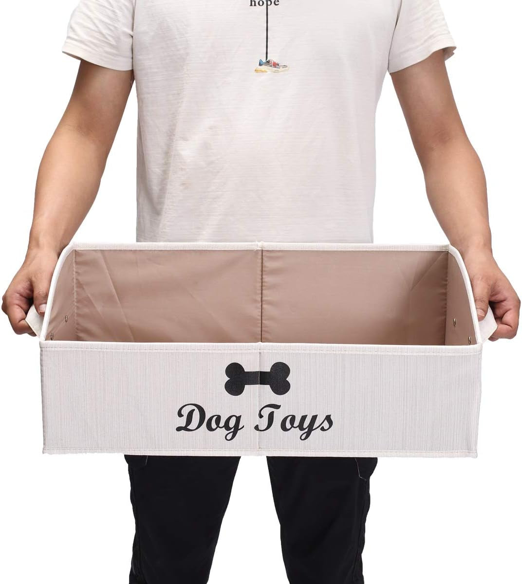 Linen-Cotton Blend Dog Toy Basket,Collapsible Dog Toy Box,Dog Toy Bin Storage-Perfect for Organizing Pet Toys,Blankets,Leashes,Rope Toys,Clothing - Beige
