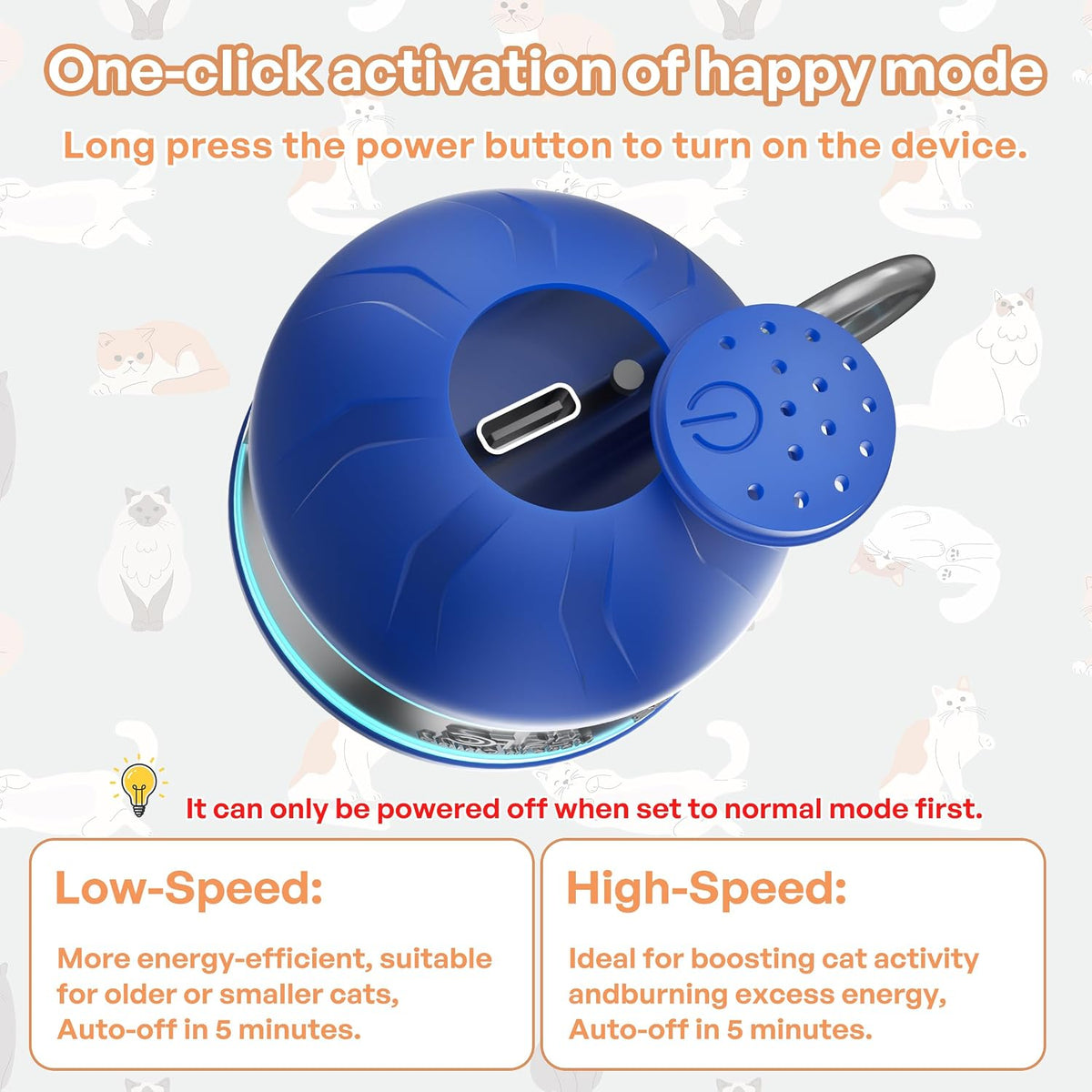 Speedy 2.0 Tail Interactive Cat Toys for Bored Indoor Adult Cats,Rechargeable Automatic Cat Toy Balls Self Moving Chirping,Electric Cat Ball Toy for Smart Kitten Enrichment Exercise Essentials(Blue)