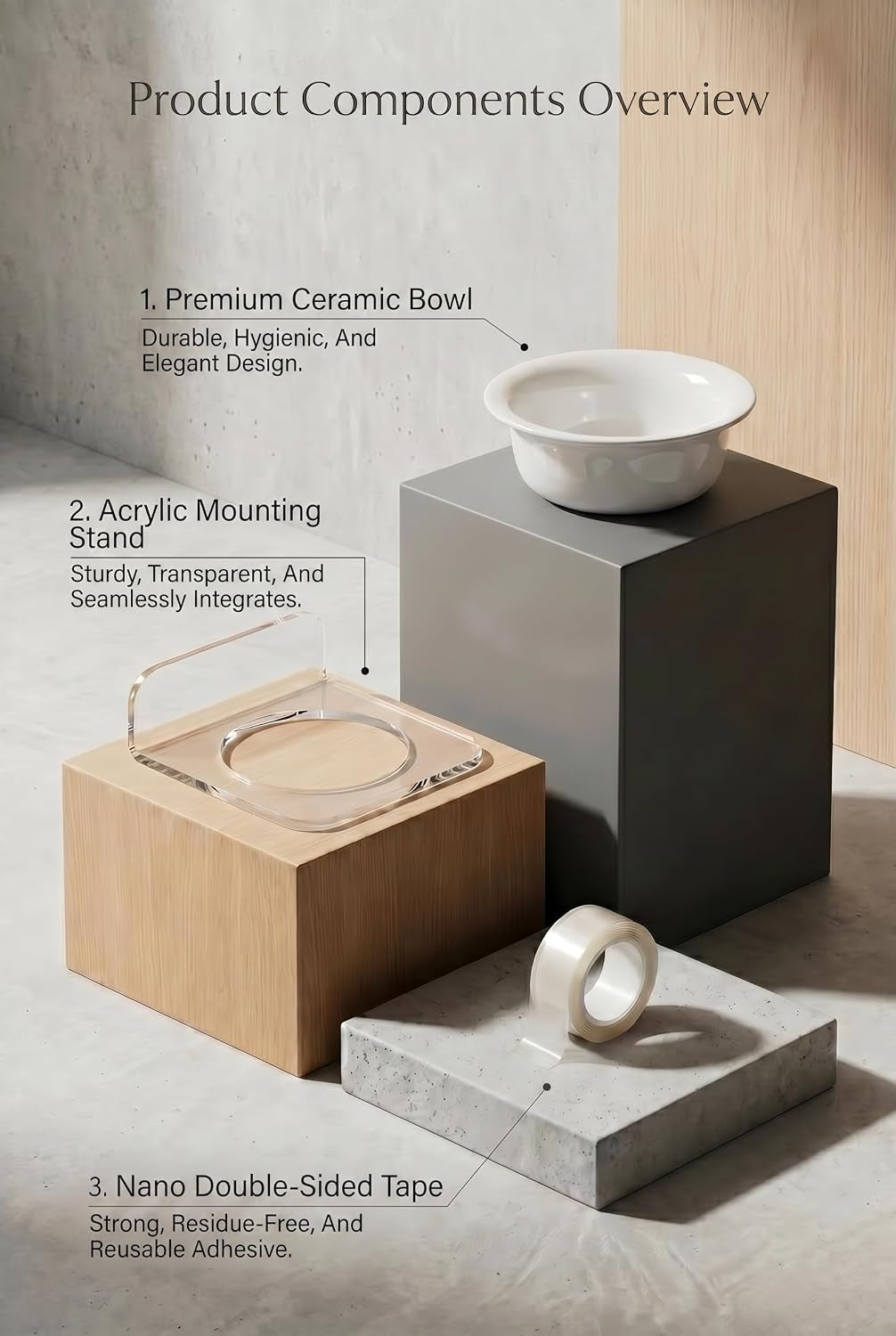 Cat Bowls Elevated, Wall Mounted Floating Ceramic Cat Bowl 7.4 Oz, Raised Cat Bowl for Indoor Cats, Elevated Food and Water Dish for Cats and Small Dogs, Easy to Clean (White)