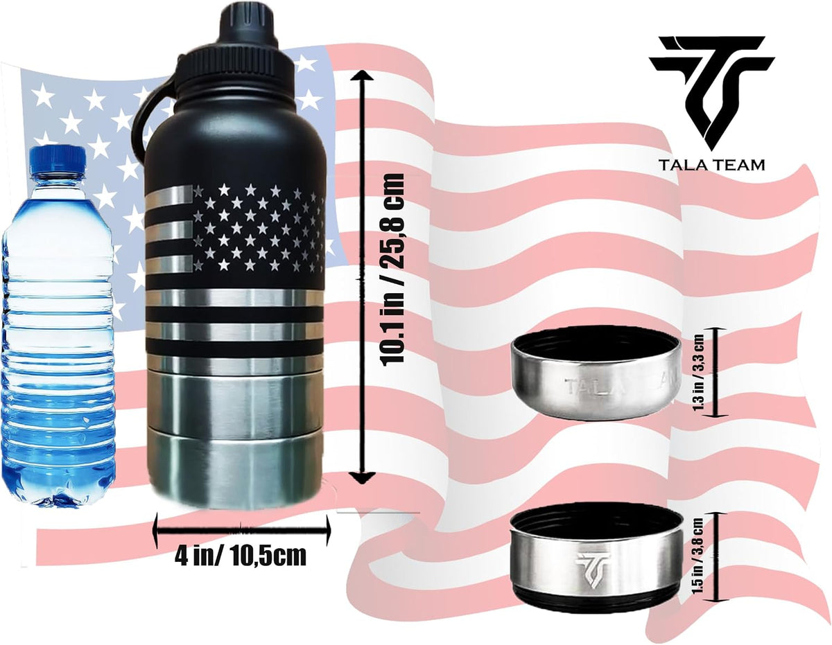 Insulated Dog Water Bottle Portable (32Oz) - Dog Travel Water Bottle with a Hook for Hiking & 2 Bowls Attached. Pet Travel Accessories, Puppy Essentials, Portable Pet Dispenser.