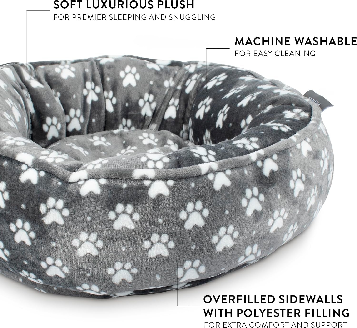 Studio Paw Dot Charcoal Small Circle Microplush Pet Bed 18" - Poly Filled - Machine Washable